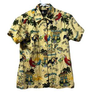 Jimmy Buffett Women Size Medium Button Down Hawaiian Tropical Short Sleeve Shirt